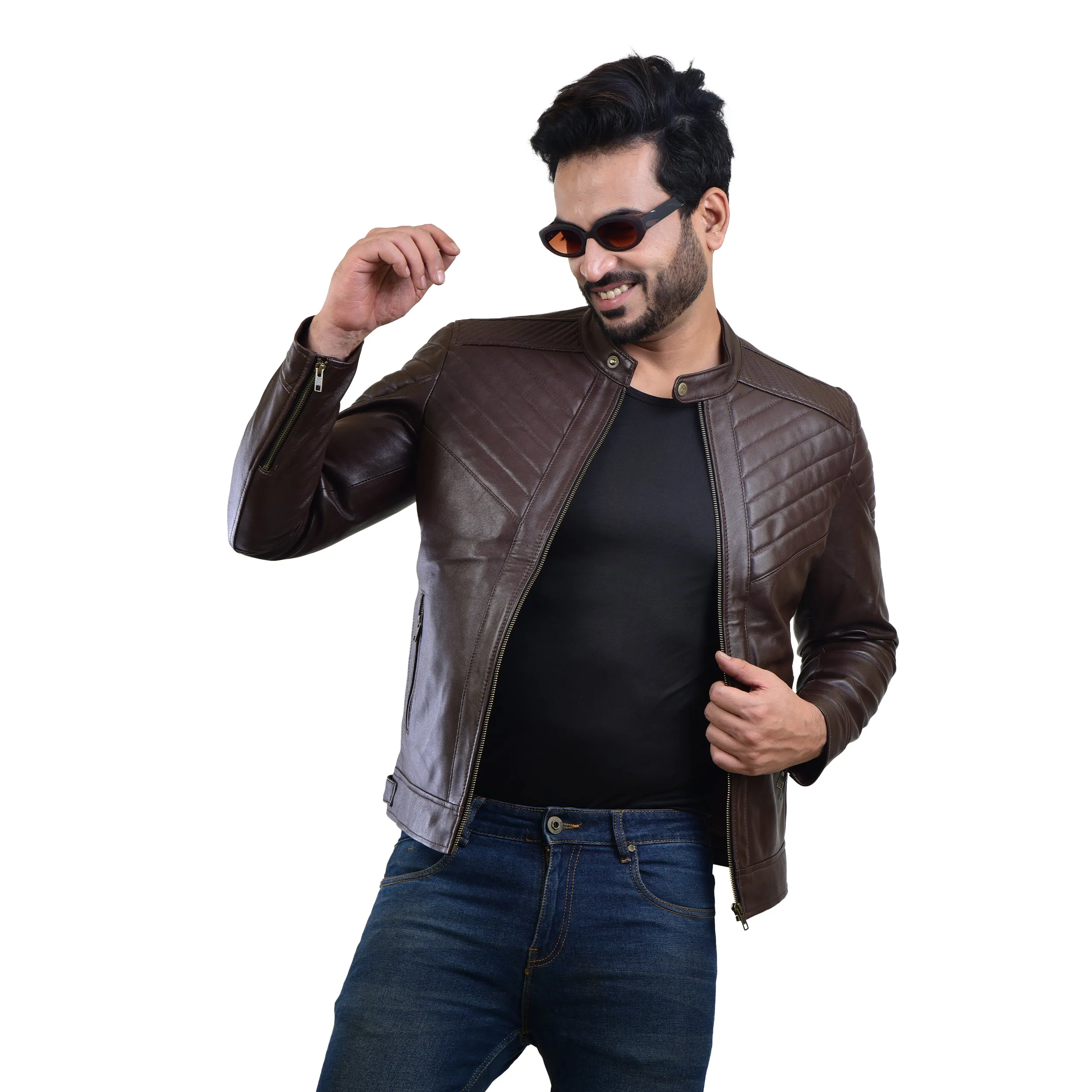 MENS LEATHER JACKET 410146(BROWN)