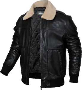 Mens leather jacket Genuine Lambskin Bomber Jacket men Brown with Removable Sherpa Collar Premium Leather jacket men