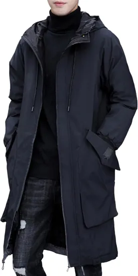 Men's Lightweight Hooded Windbreaker Trench Coat Fashion Casual Windproof Overcoat Spring Fall Mid Long Jacket