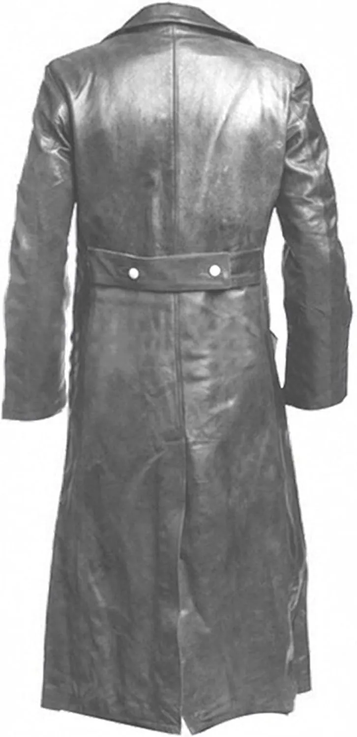 Mens Vintage Leather Jacket Long Trench Coat Full Length Fashion Faux Leather Overcoat Open Front Cardigan Jackets