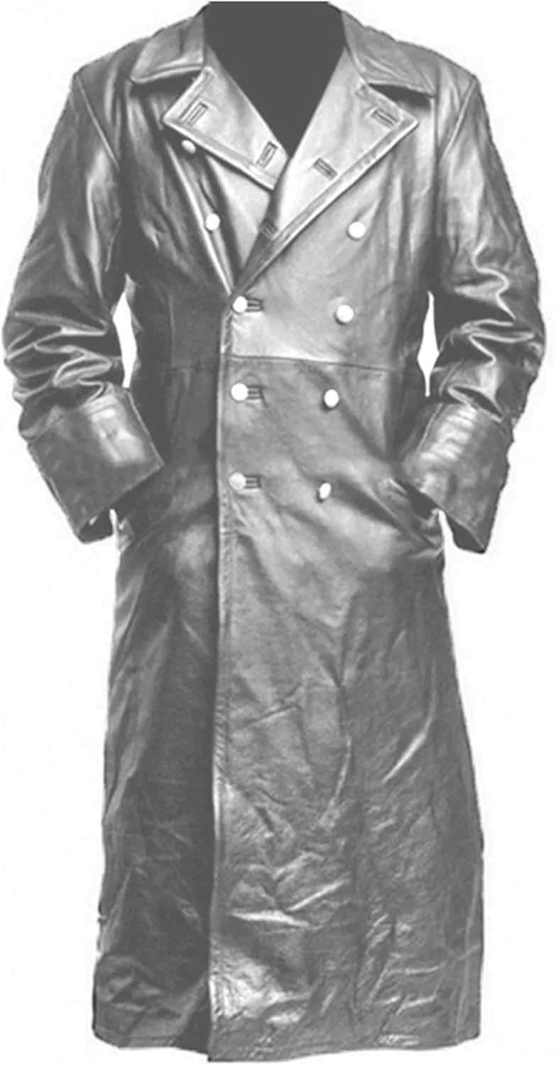 Mens Vintage Leather Jacket Long Trench Coat Full Length Fashion Faux Leather Overcoat Open Front Cardigan Jackets