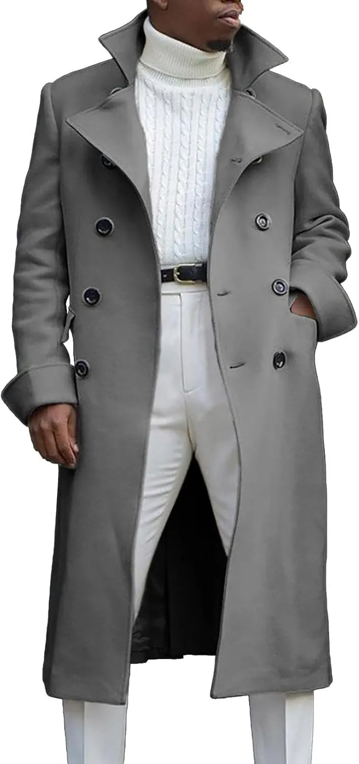 Mens Wool Blend Trench Coat Single Woolen Double Breasted Extended Coat men coat Men'S Trench Rain Coats