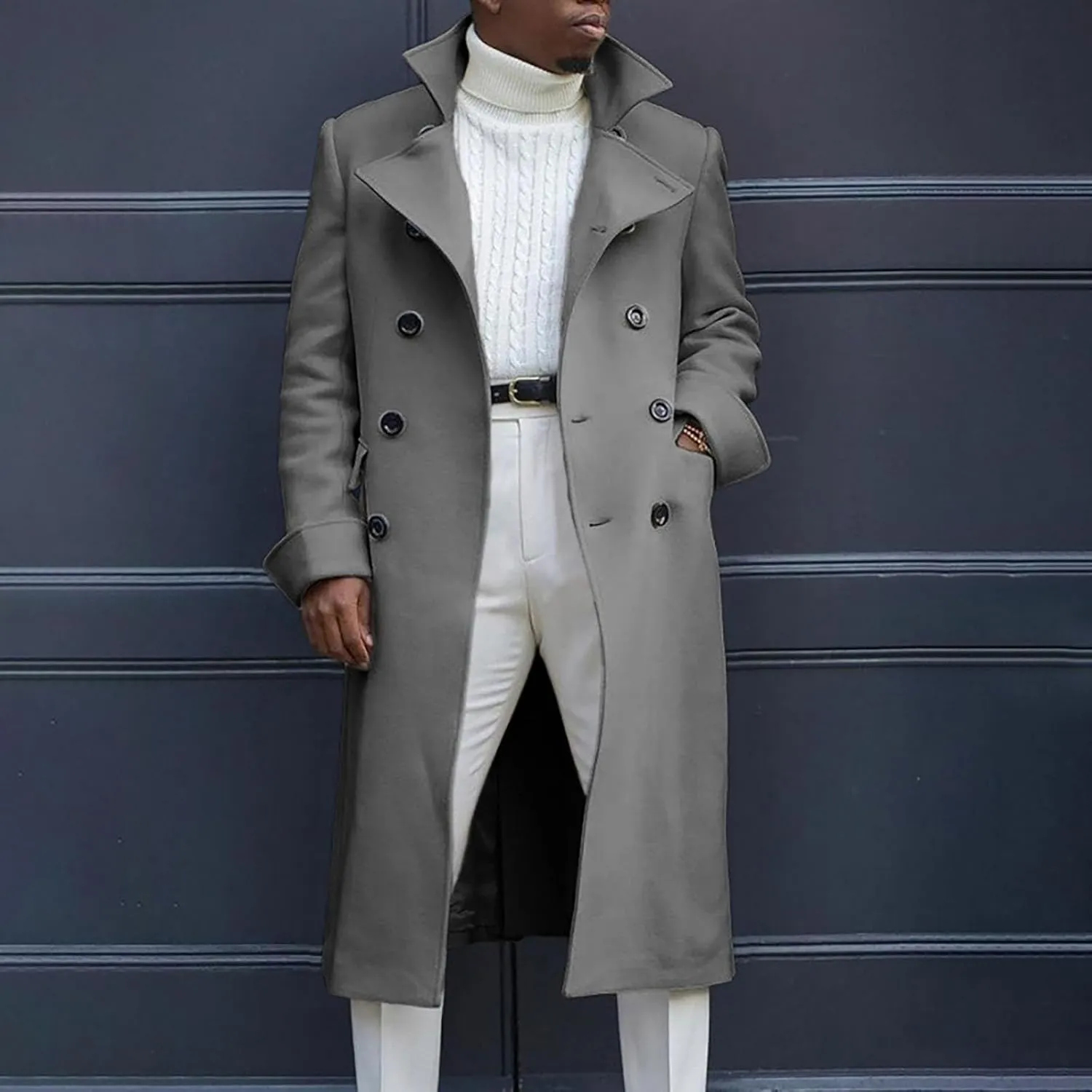 Mens Wool Blend Trench Coat Single Woolen Double Breasted Extended Coat men coat Men'S Trench Rain Coats