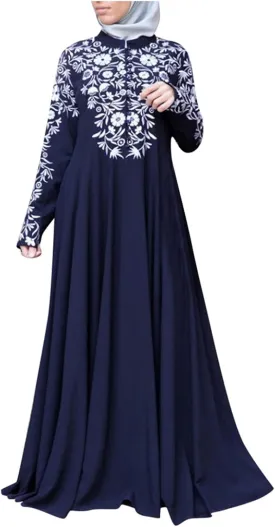Muslim Abaya Dresses for Women V Neck Kaftan Islamic Prayer Robe Embroidered Floor Dress Eid Thobe Evening Dresses