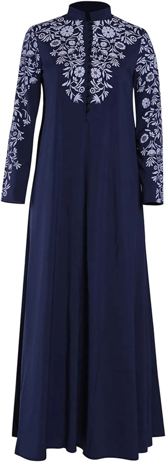 Muslim Abaya Dresses for Women V Neck Kaftan Islamic Prayer Robe Embroidered Floor Dress Eid Thobe Evening Dresses