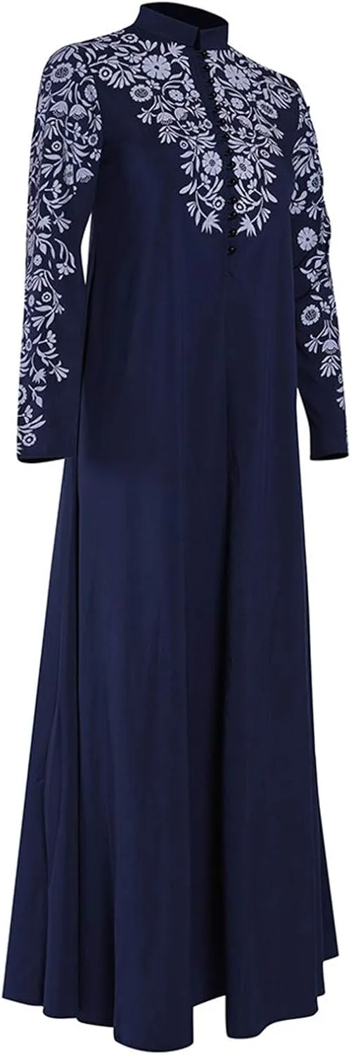 Muslim Abaya Dresses for Women V Neck Kaftan Islamic Prayer Robe Embroidered Floor Dress Eid Thobe Evening Dresses