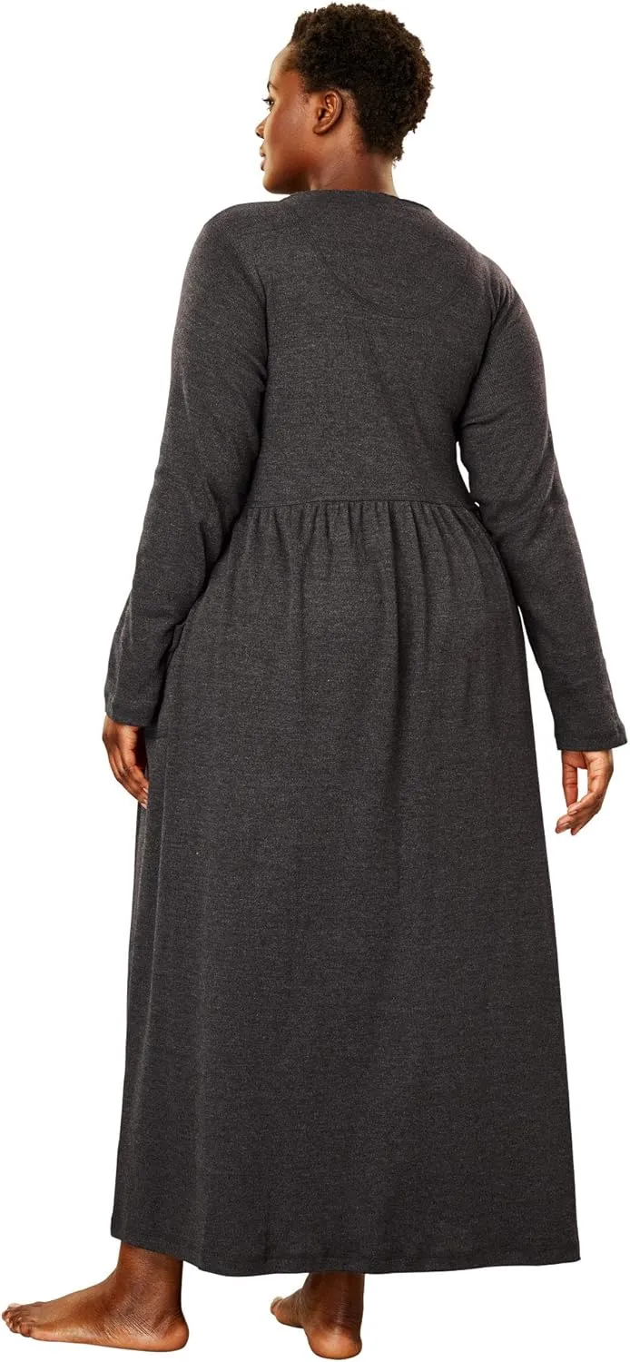 Only Necessities Plus Size Long Snap-Front Knit Lounger