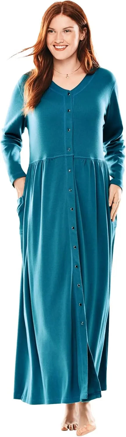 Only Necessities Plus Size Long Snap-Front Knit Lounger