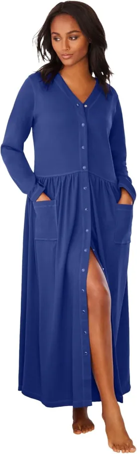 Only Necessities Plus Size Long Snap-Front Knit Lounger