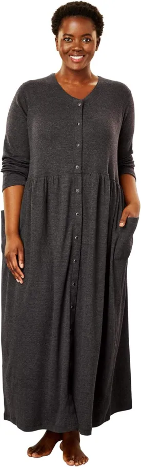 Only Necessities Plus Size Long Snap-Front Knit Lounger
