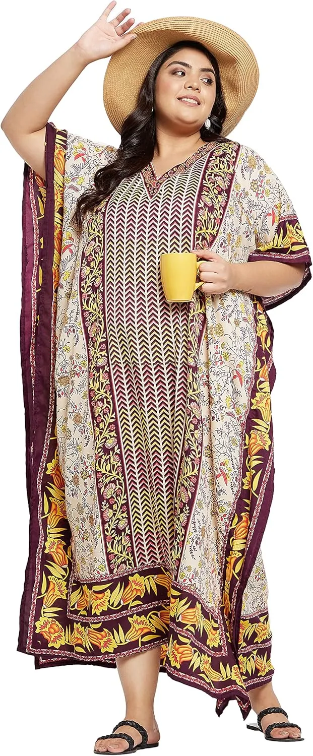 Oussum Plus Size Kaftan for Women Polyester Summer Caftan Swimwear Cover Ups Maxi Beach Dress