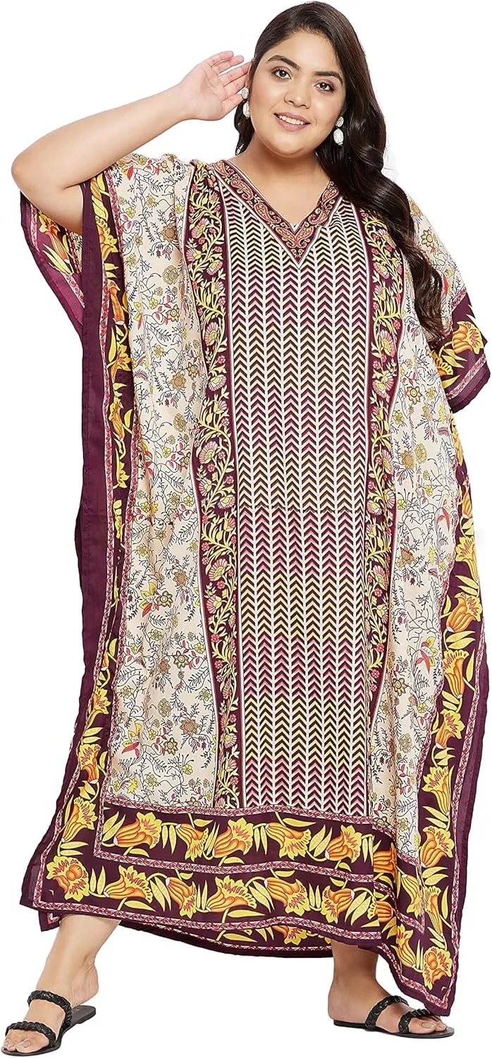 Oussum Plus Size Kaftan for Women Polyester Summer Caftan Swimwear Cover Ups Maxi Beach Dress