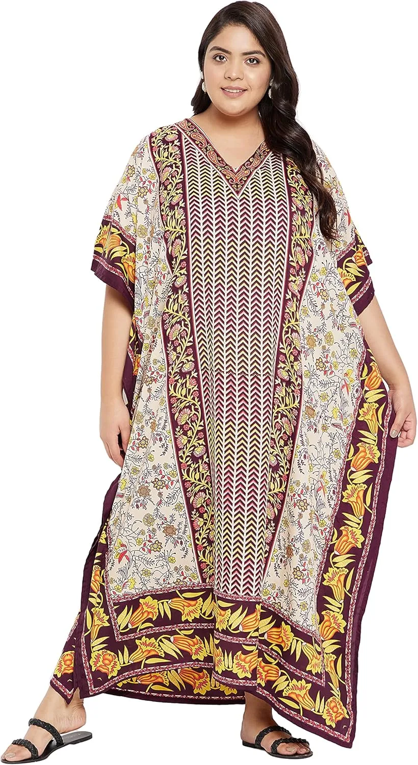 Oussum Plus Size Kaftan for Women Polyester Summer Caftan Swimwear Cover Ups Maxi Beach Dress