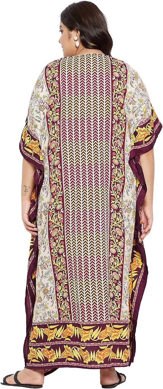 Oussum Plus Size Kaftan for Women Polyester Summer Caftan Swimwear Cover Ups Maxi Beach Dress