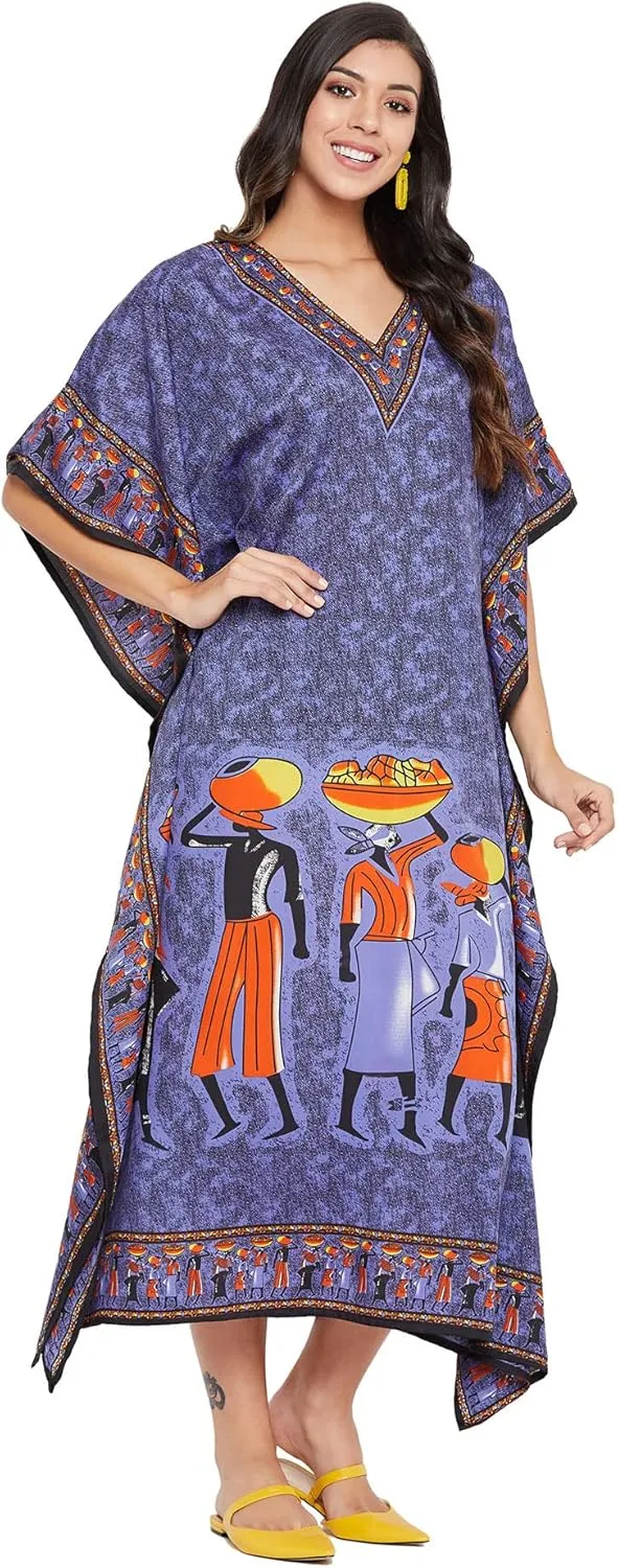 Oussum Women Plus Size Kaftans Kimono Polyester Dresses Loose Caftan Dress Ladies Evening Casual Long Maxi