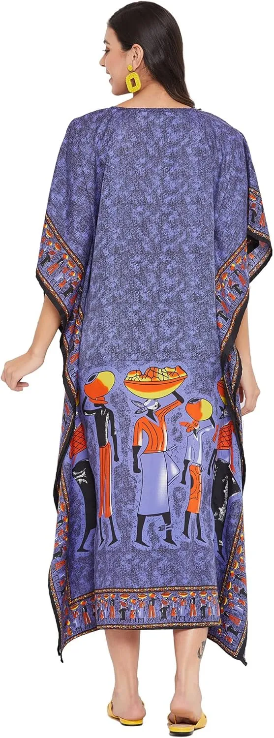 Oussum Women Plus Size Kaftans Kimono Polyester Dresses Loose Caftan Dress Ladies Evening Casual Long Maxi