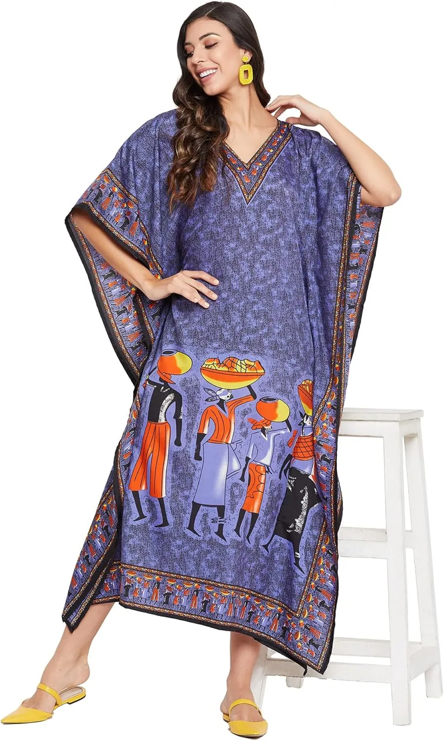 Oussum Women Plus Size Kaftans Kimono Polyester Dresses Loose Caftan Dress Ladies Evening Casual Long Maxi