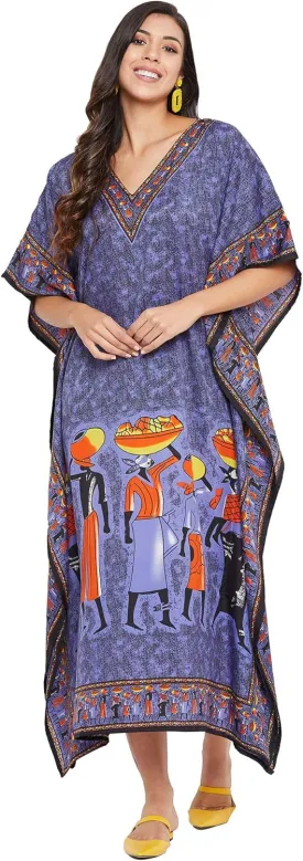Oussum Women Plus Size Kaftans Kimono Polyester Dresses Loose Caftan Dress Ladies Evening Casual Long Maxi