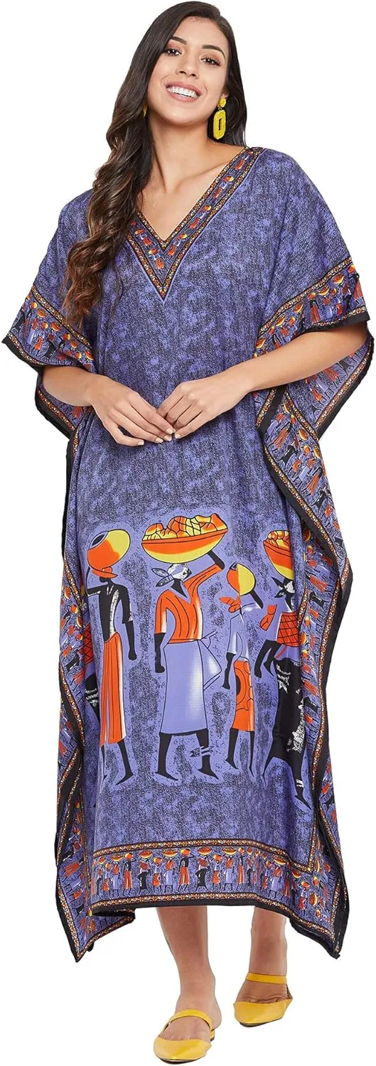 Oussum Women Plus Size Kaftans Kimono Polyester Dresses Loose Caftan Dress Ladies Evening Casual Long Maxi