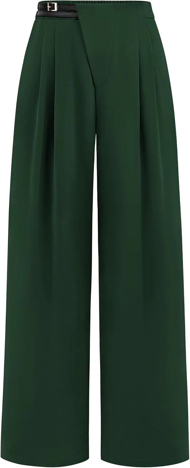 PRETTYGARDEN Women's Wide Leg Dressy Pants High Waisted Fashion Business Casual Work Office Trousers Palazzo Pant