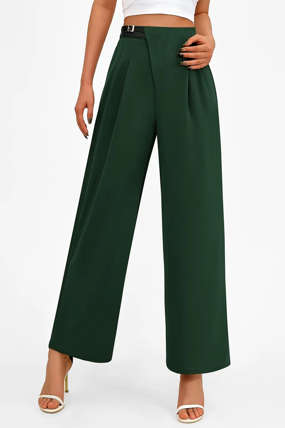 PRETTYGARDEN Women's Wide Leg Dressy Pants High Waisted Fashion Business Casual Work Office Trousers Palazzo Pant