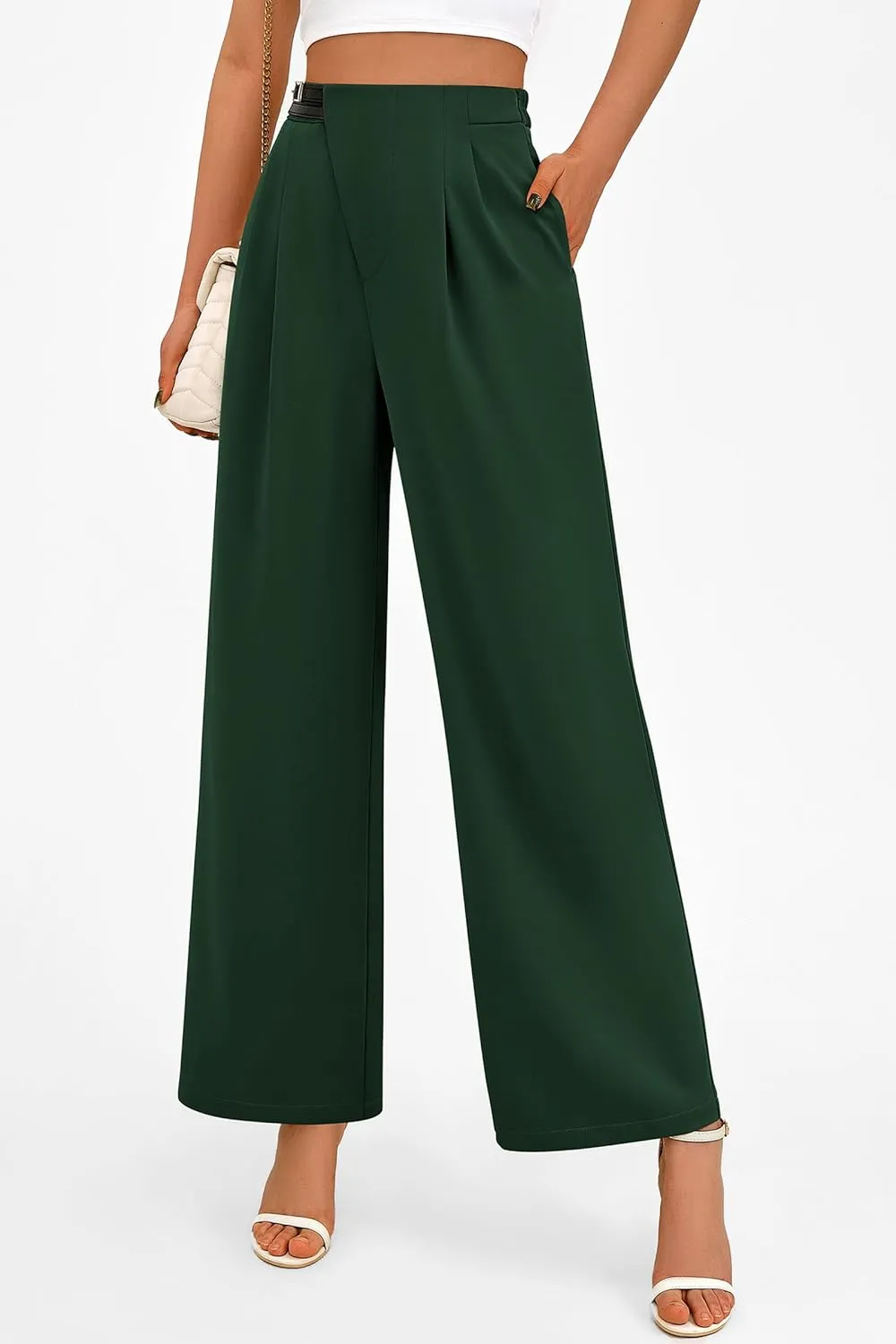 PRETTYGARDEN Women's Wide Leg Dressy Pants High Waisted Fashion Business Casual Work Office Trousers Palazzo Pant