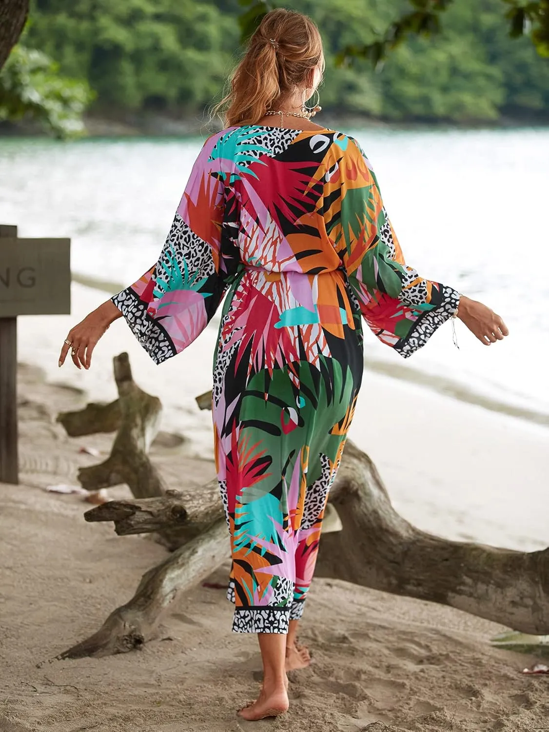 RanRui Kimono Robe Women Open Front Kimono Duster Robes with Belt Loose Over Sized