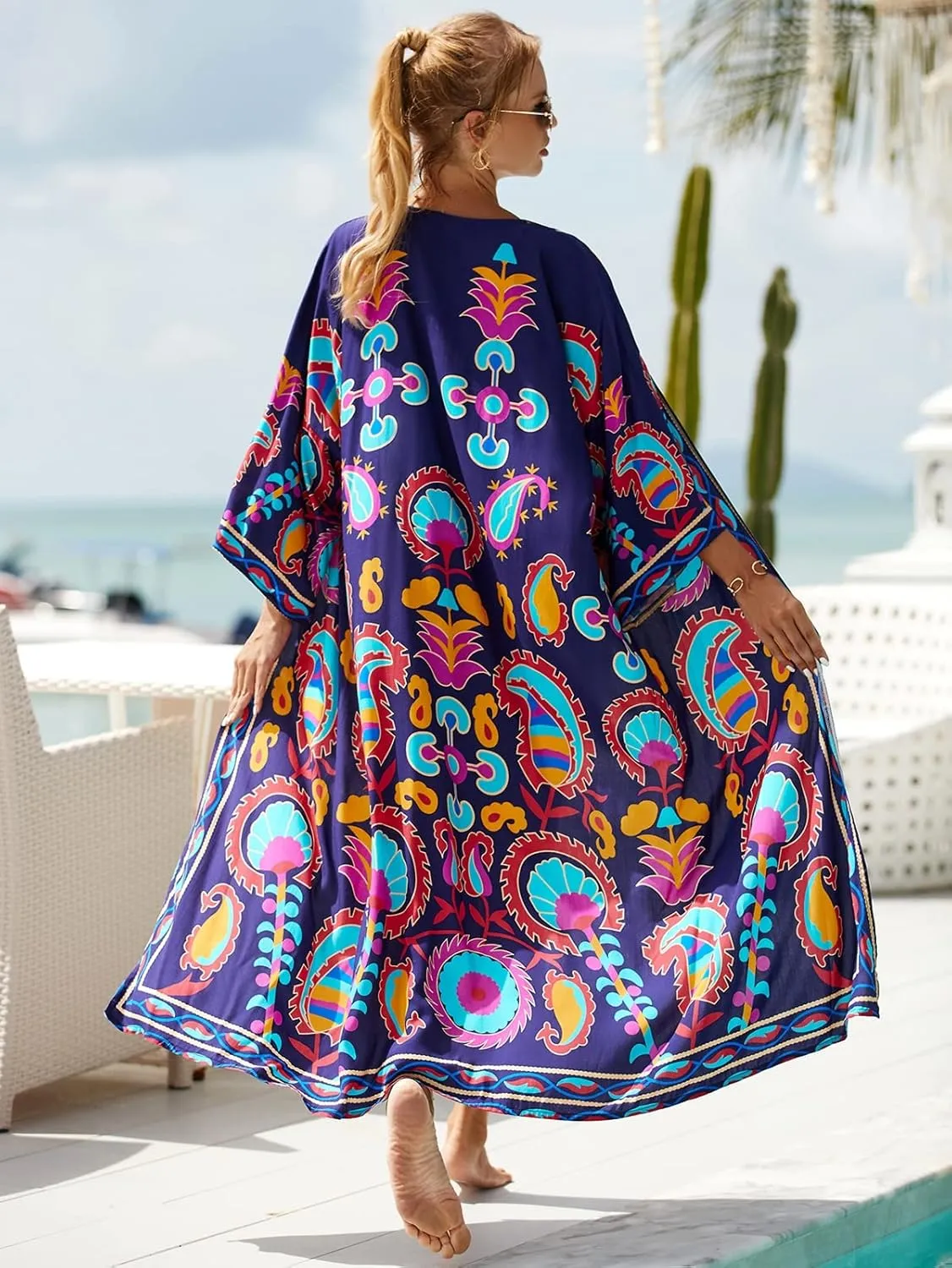 RanRui Kimono Robe Women Open Front Kimono Duster Robes with Belt Loose Over Sized