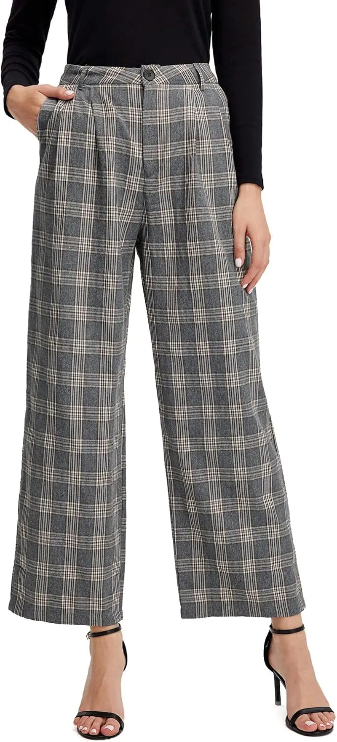 SweatyRocks Women's Casual Wide Leg High Waisted Button Down Straight Long Trousers Pants