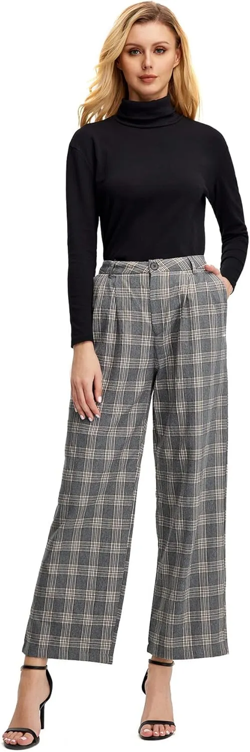 SweatyRocks Women's Casual Wide Leg High Waisted Button Down Straight Long Trousers Pants