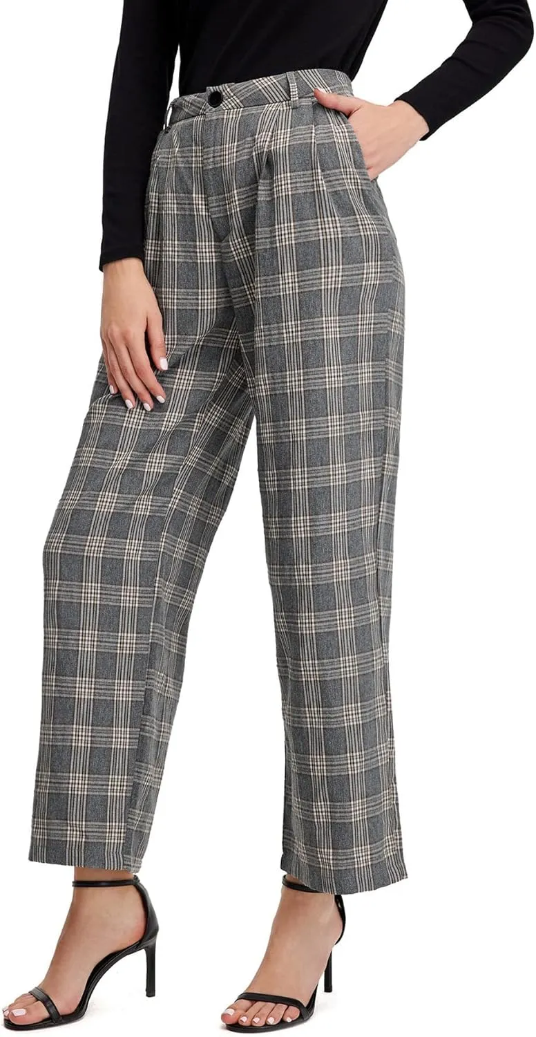 SweatyRocks Women's Casual Wide Leg High Waisted Button Down Straight Long Trousers Pants