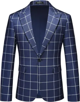 UNINUKOO Men's Blazer Plaid Sport Coat Casual Lightweight Checkered Suit Jacket Summer Jacket Men
