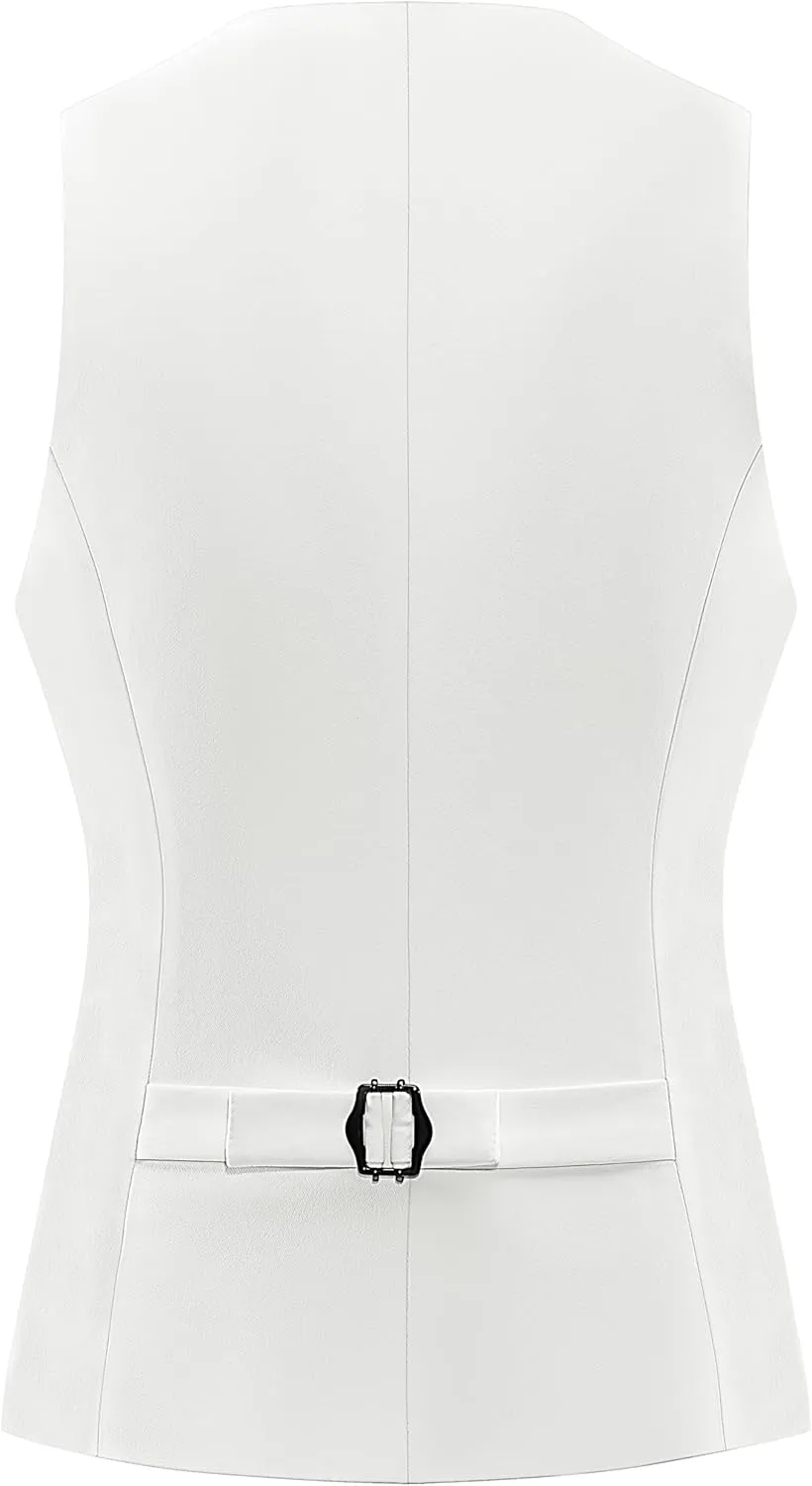 V VOCNI Women's Fully Lined 4 Button V-Neck Economy Dressy Suit Vest Waistcoat