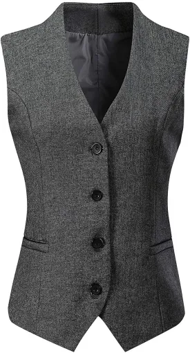 V VOCNI Women's Fully Lined 4 Button V-Neck Economy Dressy Suit Vest Waistcoat