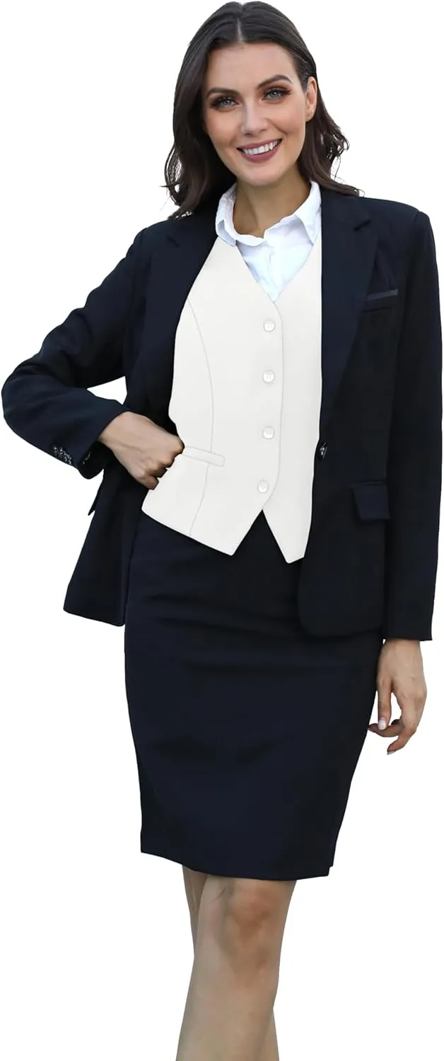 V VOCNI Women's Fully Lined 4 Button V-Neck Economy Dressy Suit Vest Waistcoat