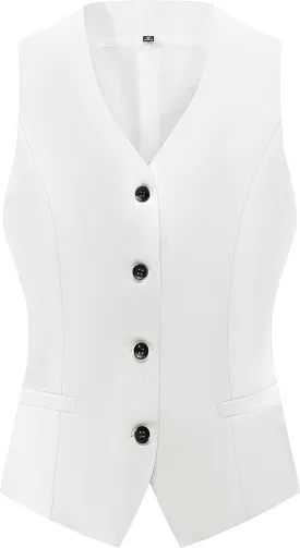 V VOCNI Women's Fully Lined 4 Button V-Neck Economy Dressy Suit Vest Waistcoat