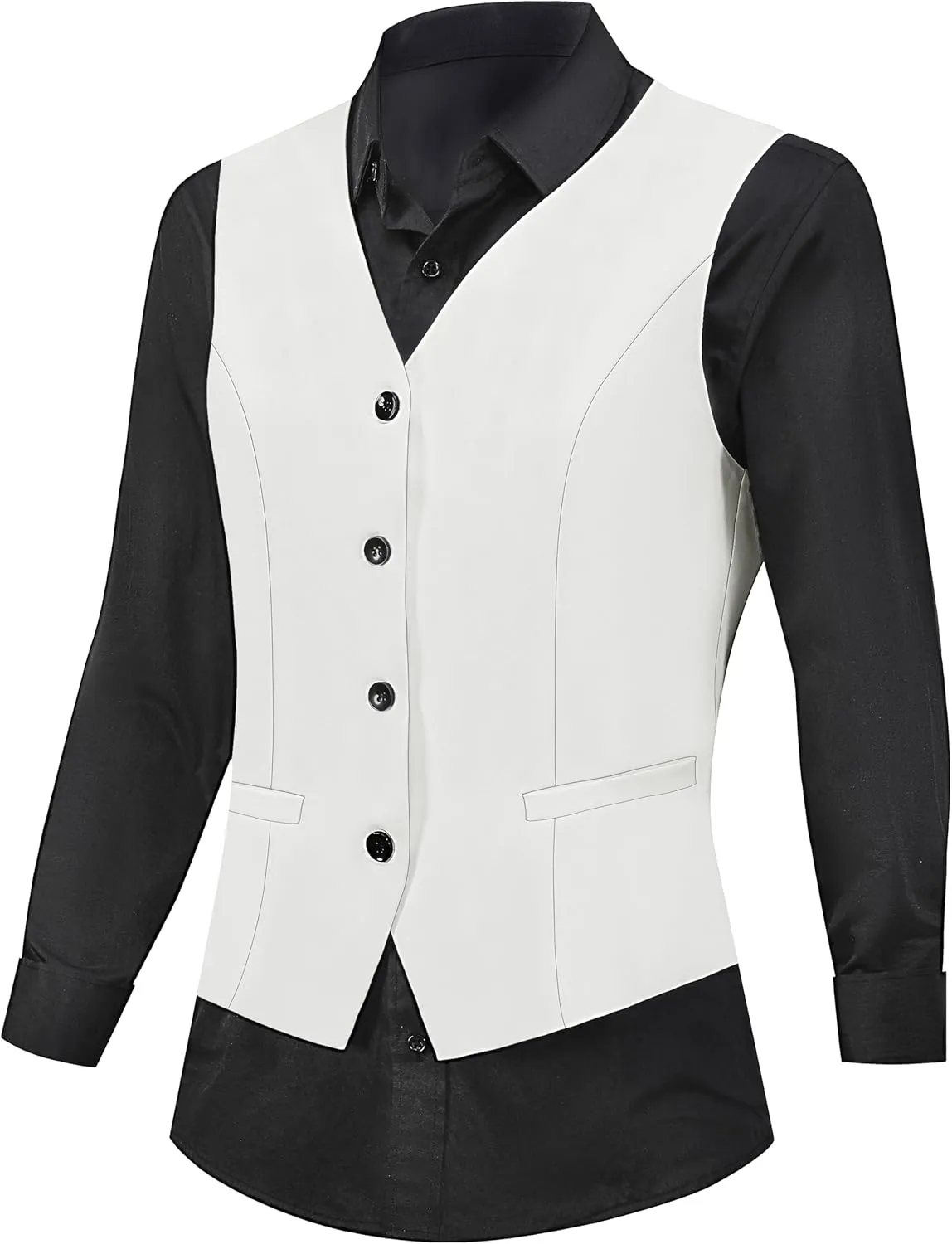V VOCNI Women's Fully Lined 4 Button V-Neck Economy Dressy Suit Vest Waistcoat