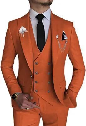 Wangyue Men's 3 Piece Slim Fit Suit Double Breasted Suit Men Formal Suit for Wedding Prom Dinner Party