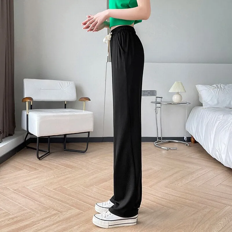 Wjczt Girls' New Summer Slim Ice Silk Quick Drying Wide Leg Pants Women'S Fashion Trend Versatile Anti Mosquito Straight Trousers