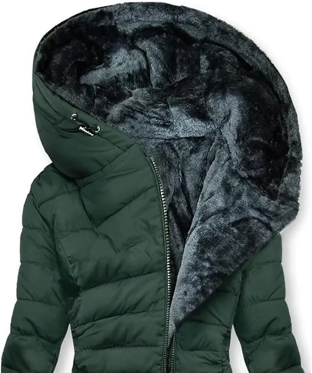 Women Fleece Waterproof Long Jacket 2025 Winter Zipper Thermal Hooded Down Jacket Active Outdoor Raincoat Trench Coat