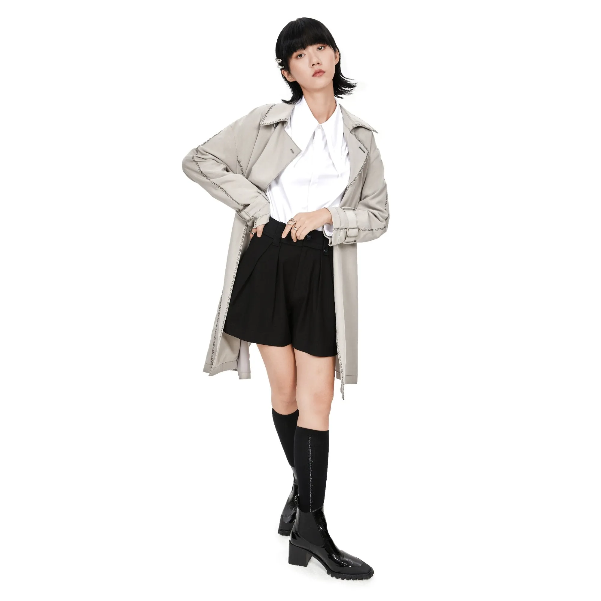 Women Trench Coat - Light Grey