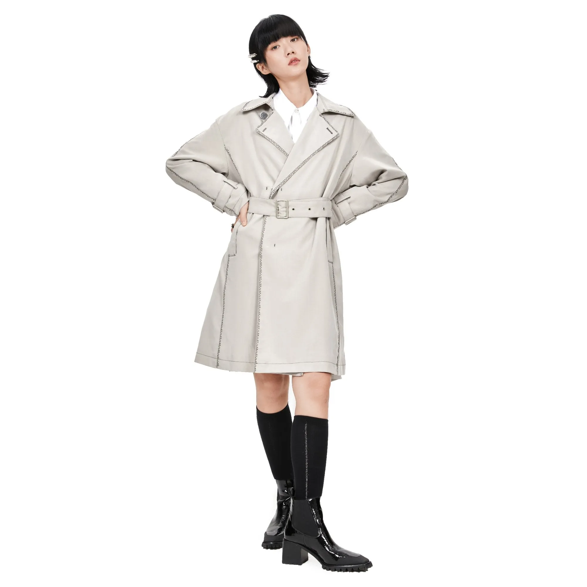 Women Trench Coat - Light Grey