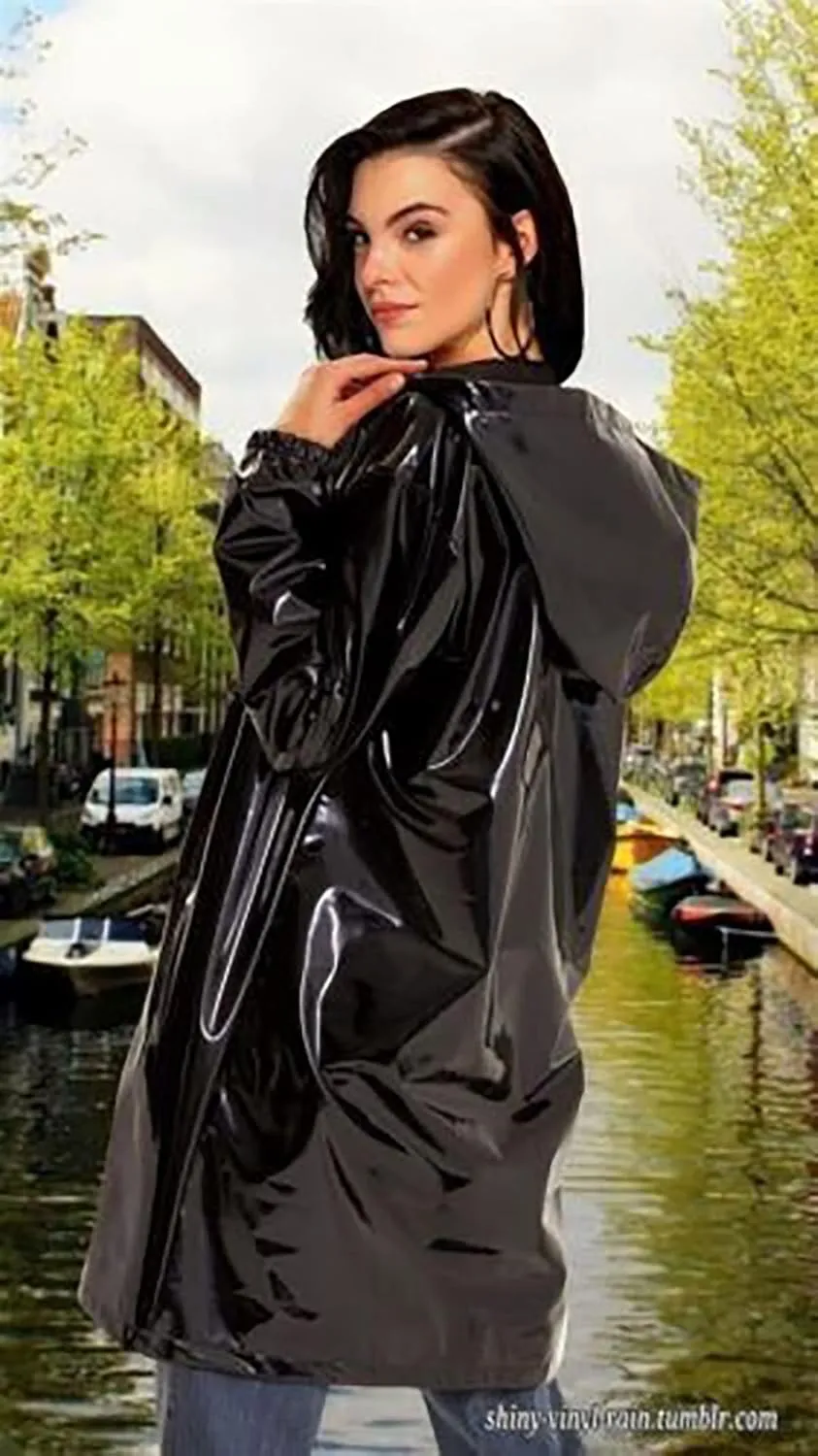Women Vinyl PARKA, PVC Raincoat, Vinyl Eco Trench Coat Jacket