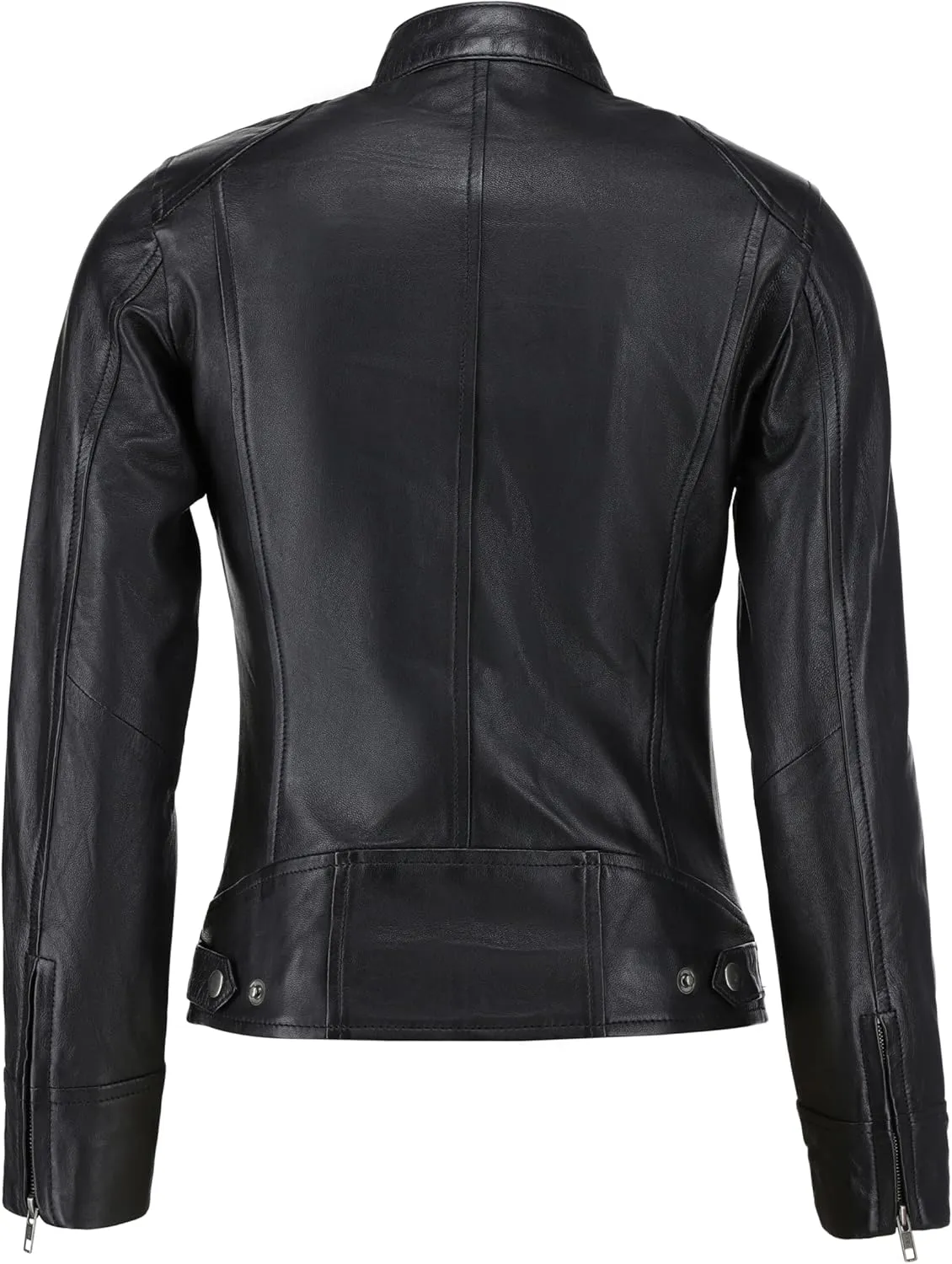 Women's Black Real Leather Moto Jacket | Soft Cafe Racer Lambskin Jacket