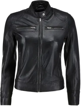 Women's Black Real Leather Moto Jacket | Soft Cafe Racer Lambskin Jacket
