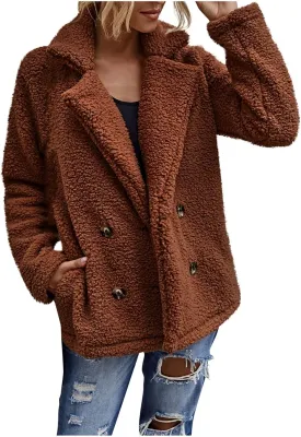 Women's Casual Fashion Loose Solid Color Hat Plus Fleece Collar Pocket Jacket