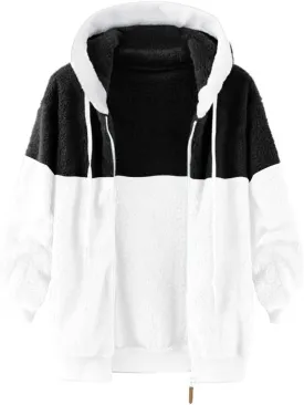 Women's Casual Fashion Loose Solid Color Hat Plus Fleece Collar Pocket Jacket