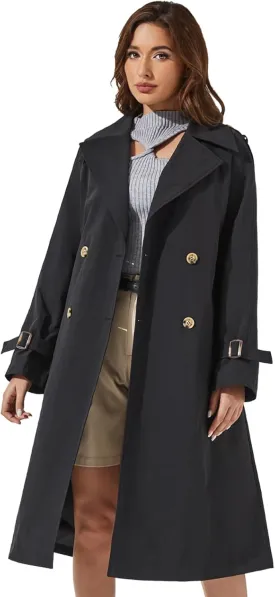 Women's Double Breasted Long Trench Coat Windproof Classic Lapel | Side Pocket Thin Coat With Belt.
