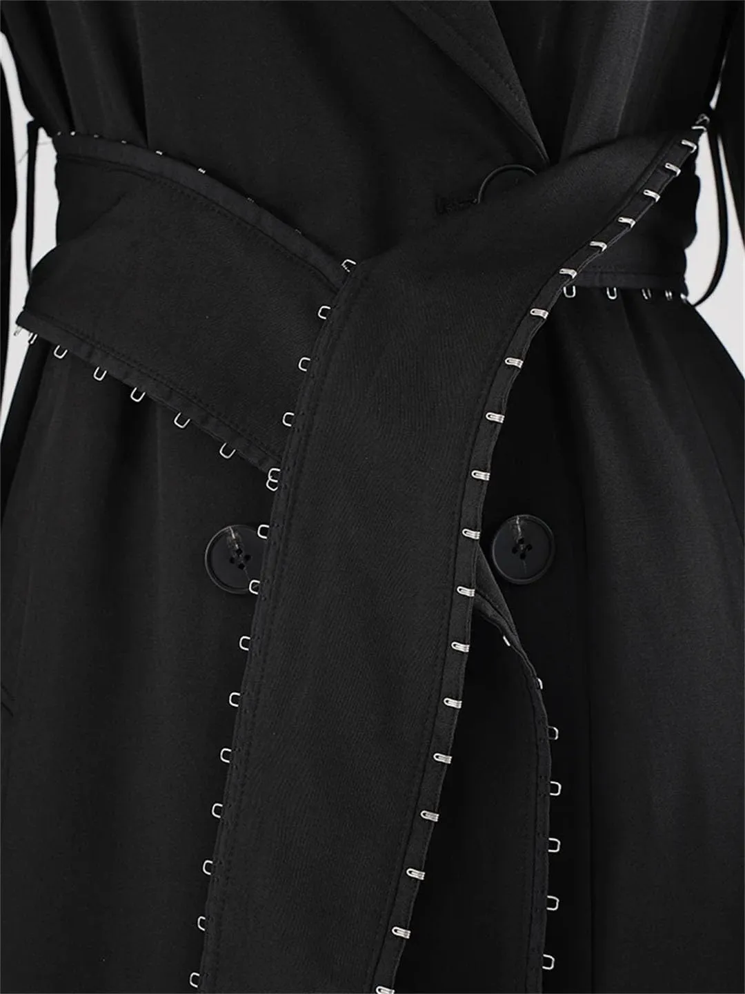 Women's Lapel Long Sleeve Belted Plus Size Long Trench Windbreaker Coat Adjustable Waist Loose Outerwear