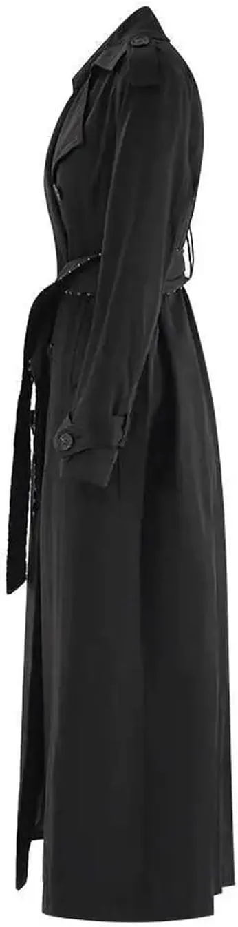 Women's Lapel Long Sleeve Belted Plus Size Long Trench Windbreaker Coat Adjustable Waist Loose Outerwear